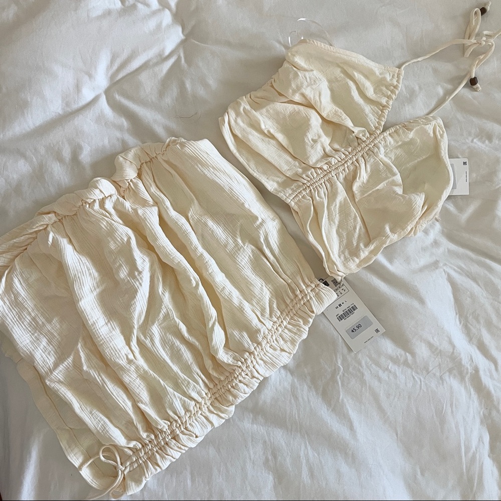 NWT Zara Off-White Two Piece Skirt and Halter Top Set